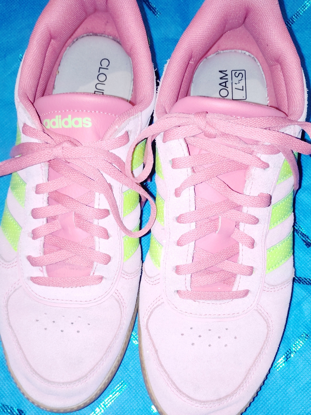 Adidas Women’s Pink Lace-Up Sneakers with Neon Accents